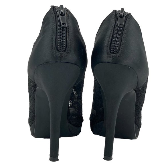 deb Black Rhinestone Lace Open Toe Stiletto Booties - Picture 4 of 13